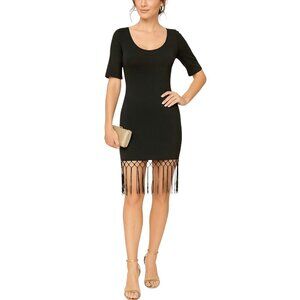 Sultry Back Tie Fringe Mini Dress 🖤 Deep Plunge Back | Night Out / Party Fit